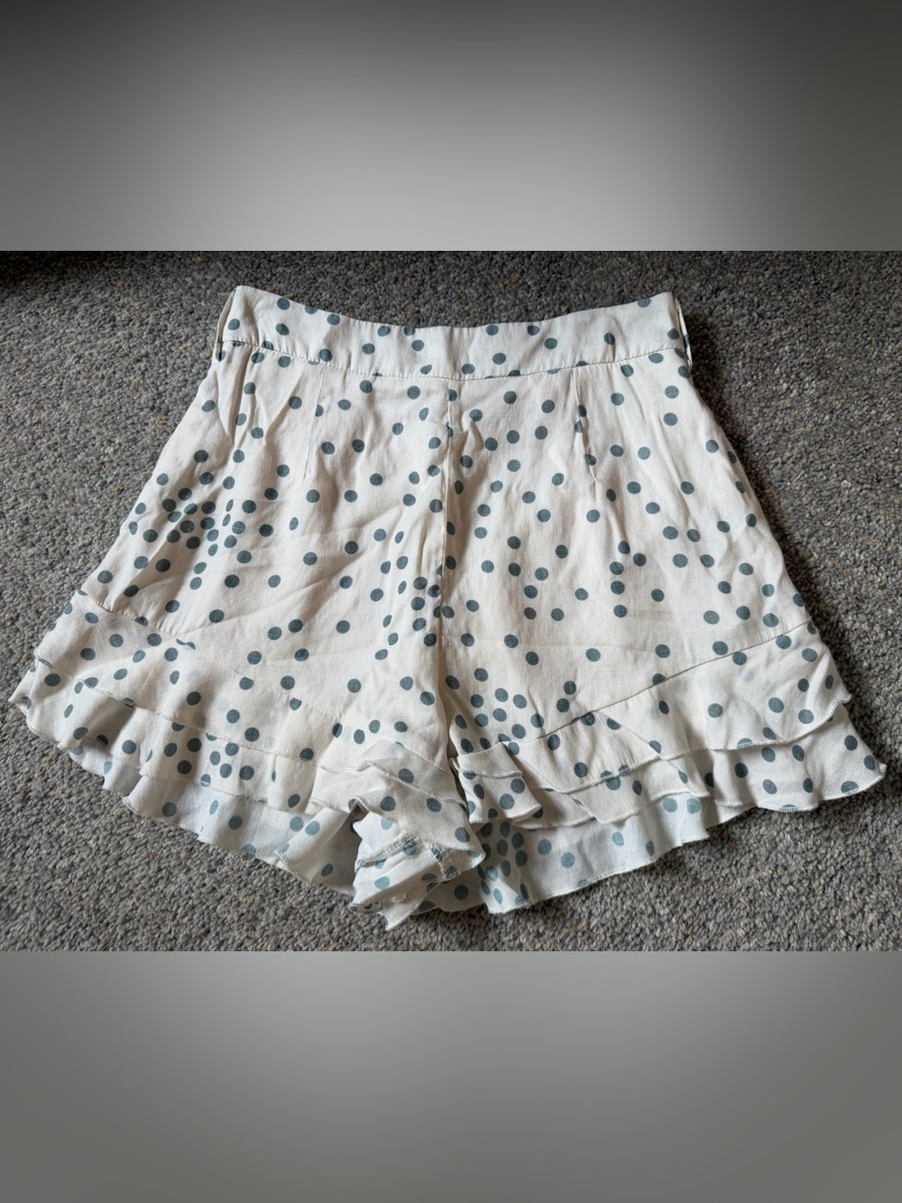 Francesca’s Blue Rain Cream Polka Dot Ruffle Hem Shorts - Size Small